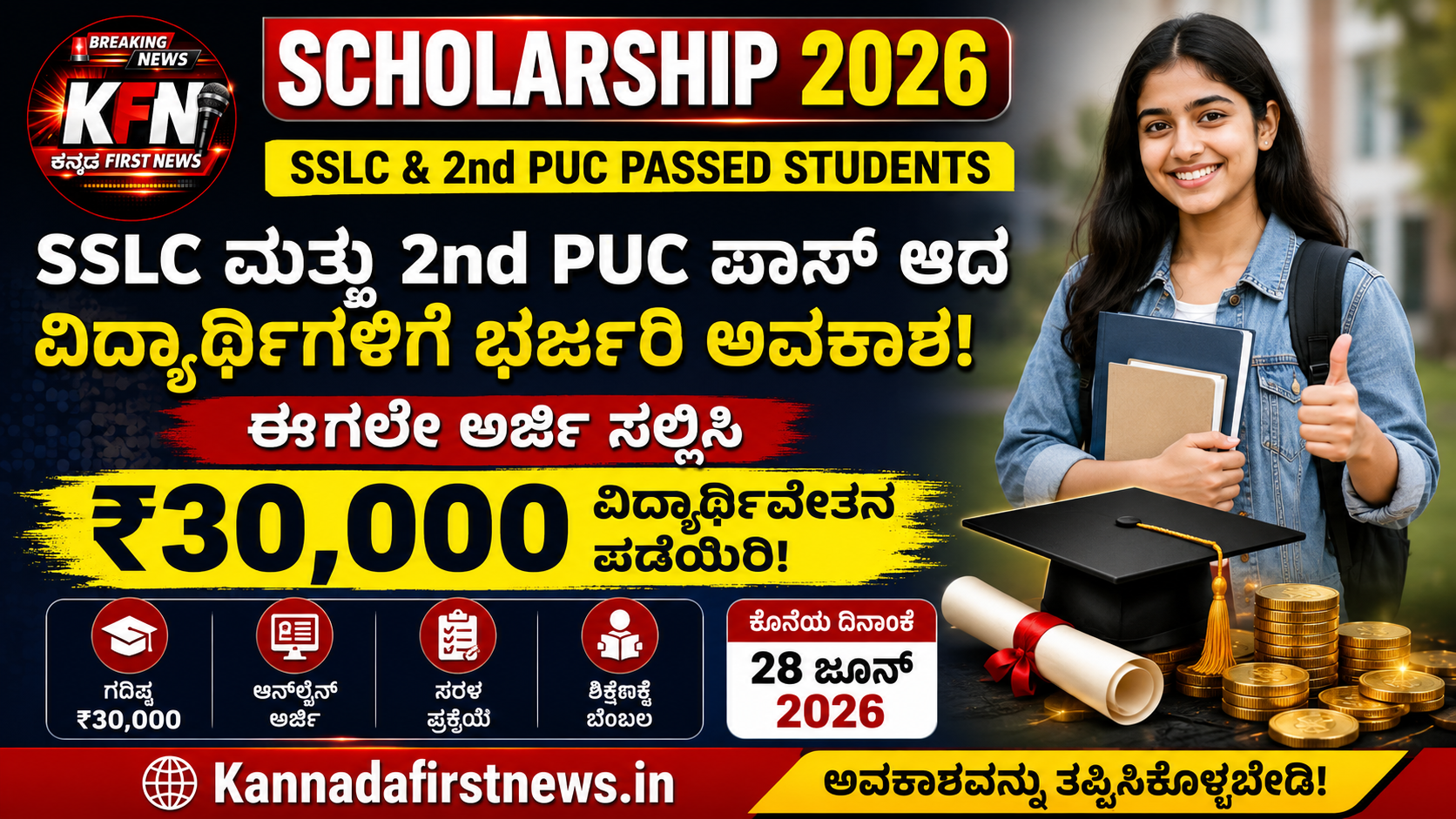 SSLC ಮತ್ತು 2nd PUC ವಿದ್ಯಾರ್ಥಿಗಳಿಗೆ ₹30,000 ಡಾ. ರಾಜೇಂದ್ರ ಪ್ರಸಾದ್ ವಿದ್ಯಾರ್ಥಿವೇತನ 2026