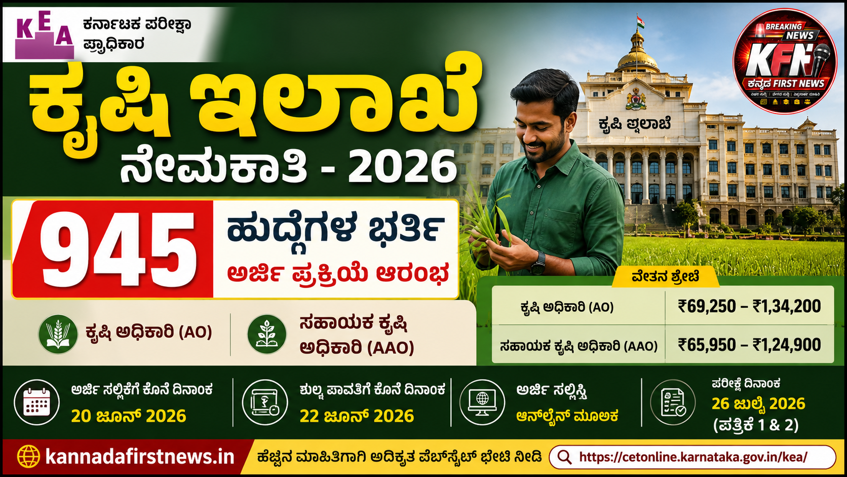 Agriculture Department Recruitment 2026 Karnataka Agriculture Officer Recruitment 945 Posts